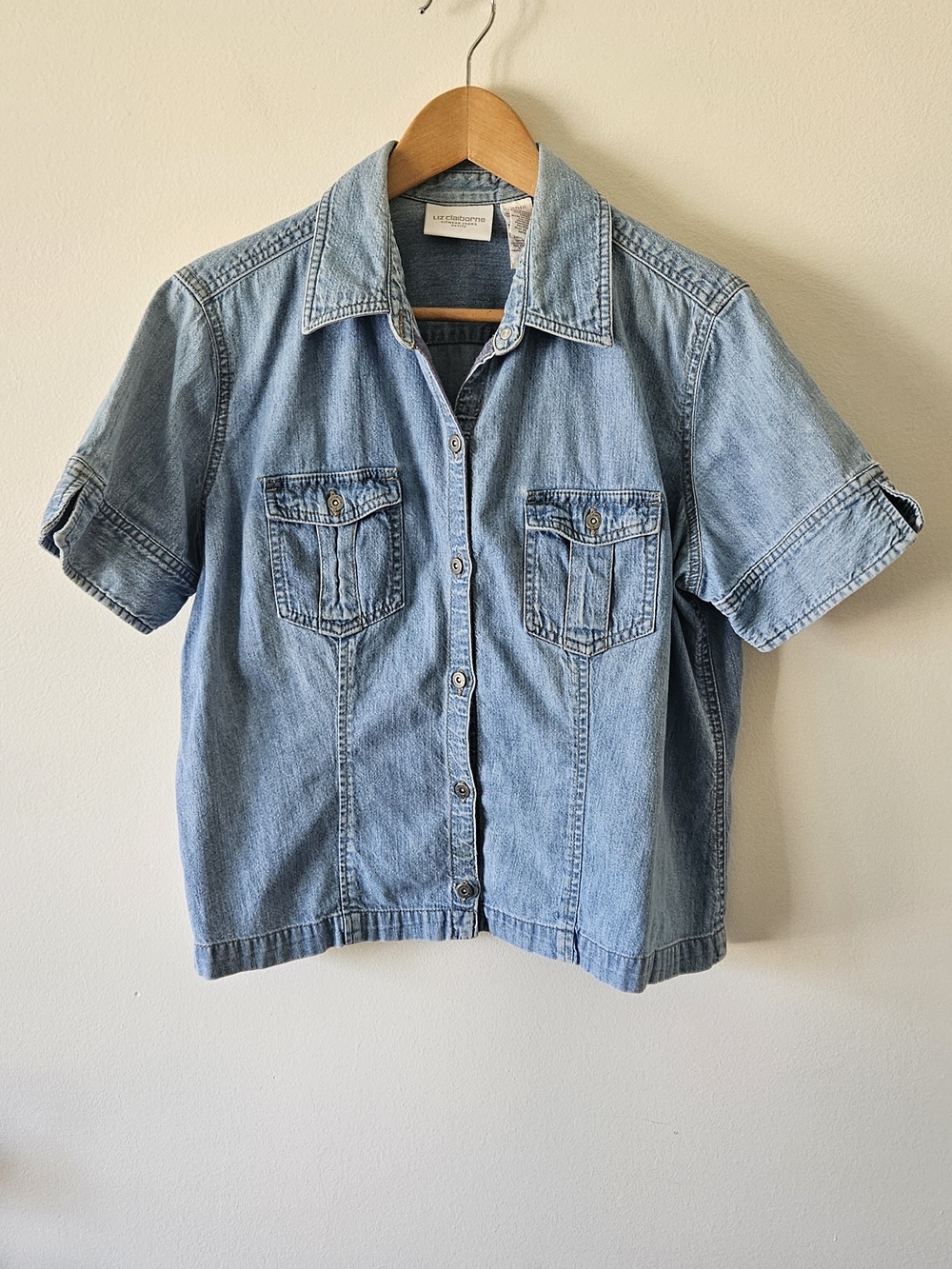 Liz Claiborne Light Blue Short-Sleeve Denim Button-Down Shirt